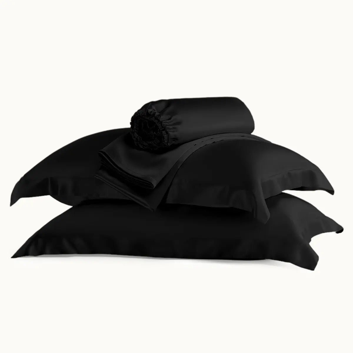 premium silk sheet set with flange pillowcases black product display.jpg premium silk sheet set with flange pillowcases black product display.jpg