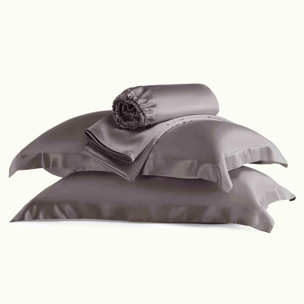soft silk sheet set with flange pillowcases charcoal product display.jpg soft silk sheet set with flange pillowcases charcoal product display.jpg